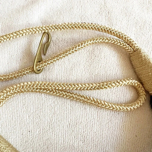 Vintage 80s Women Bronze Color Round Buckle Stretchy Rope Belt 34" Sz S/M - Picture 6 of 8